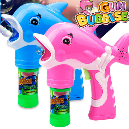 Pistola de burbujas ligera automática para niños, juguete con forma de delfín de dibujos animados, pistola de burbujas