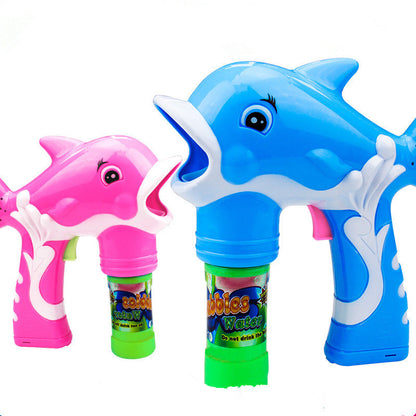 Pistola de burbujas ligera automática para niños, juguete con forma de delfín de dibujos animados, pistola de burbujas